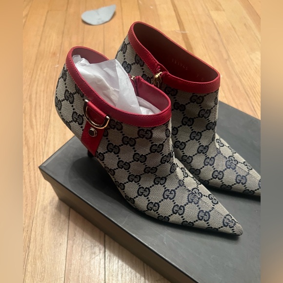 Gucci Rare D Ring Monogram Zipper Ankle Pointed Toe Booties - Picture 6 of 7